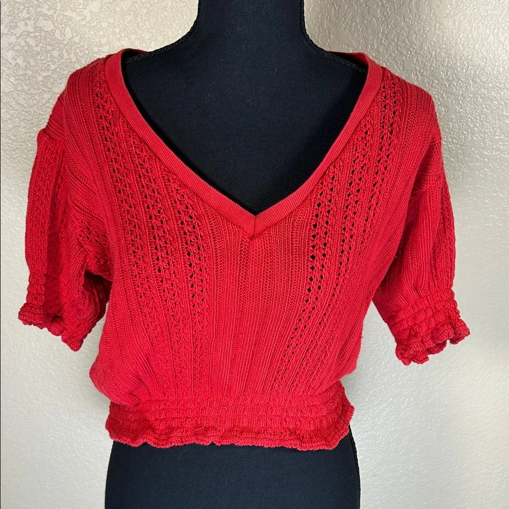 Zara Red Knit Crop Top Size Large